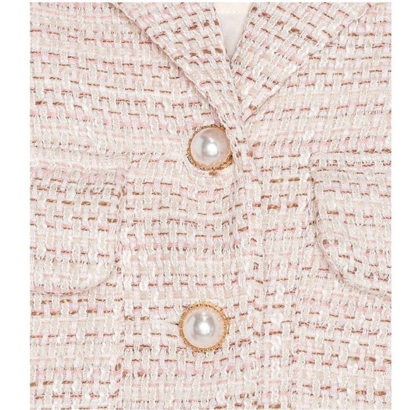 NWT REVOLVE X SONG OF STYLE Pastel Tweed Pearl Button Structured Crop Blazer XXL - Picture 4 of 9